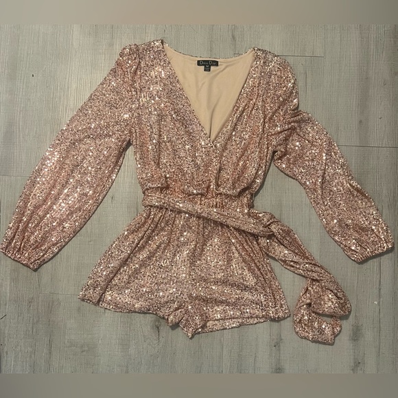 Rose Gold Sequin Romper - Picture 3 of 13